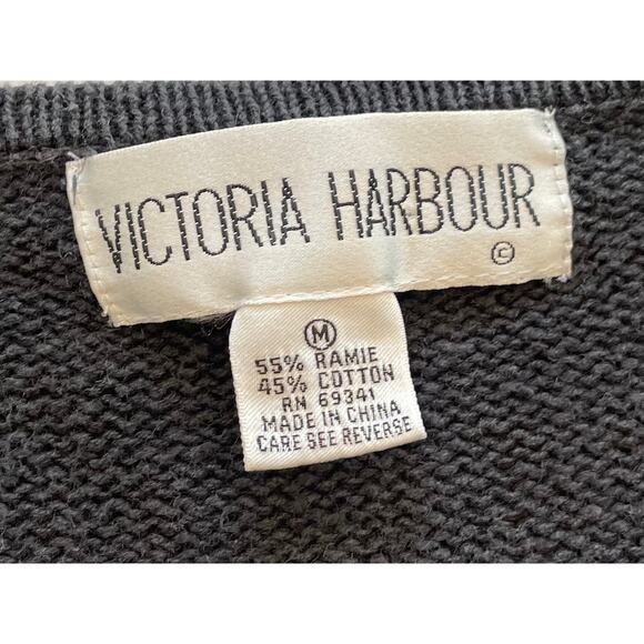 VTG Victoria Harbour Black Beaded V-Neck Holiday Sweater Gold Silver Bows M - Picture 5 of 10